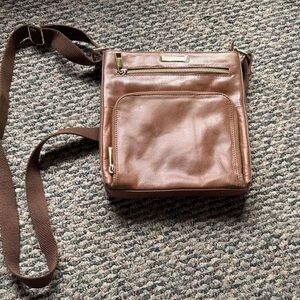 Brown Leather Crossbody Bag with Gold Zipper